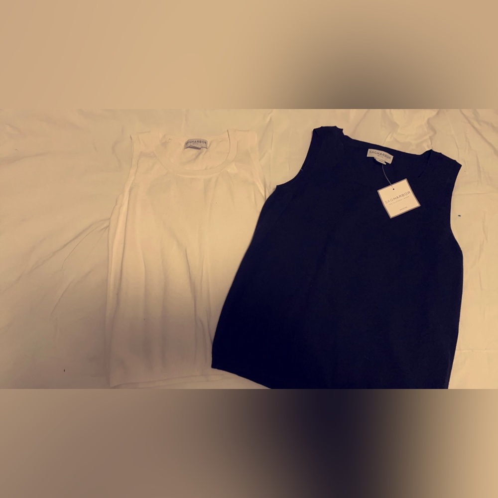 Black and White Scoop neck Petite Tank Top Set